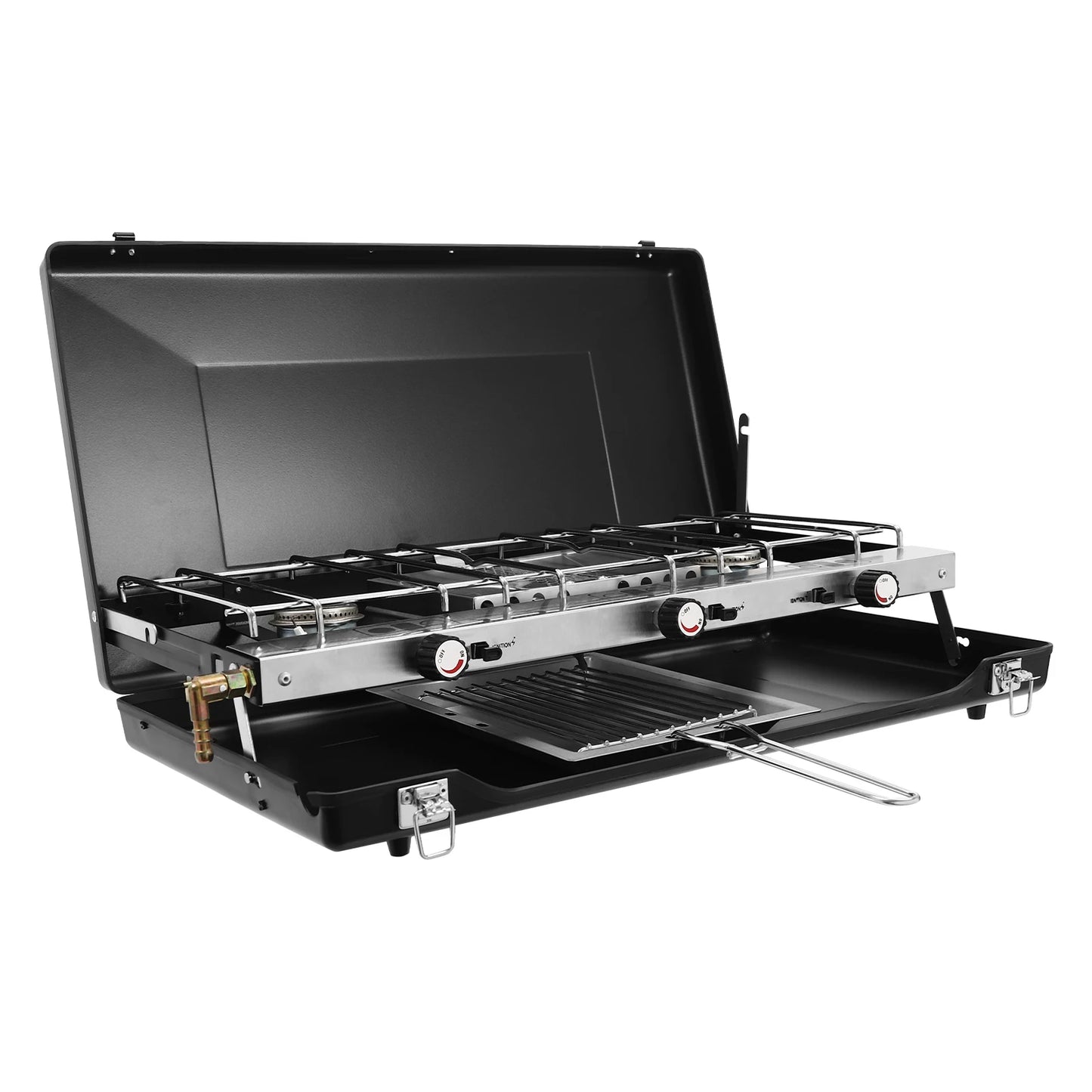 Portable Camping Stove With Griddle 3 Burner Propane