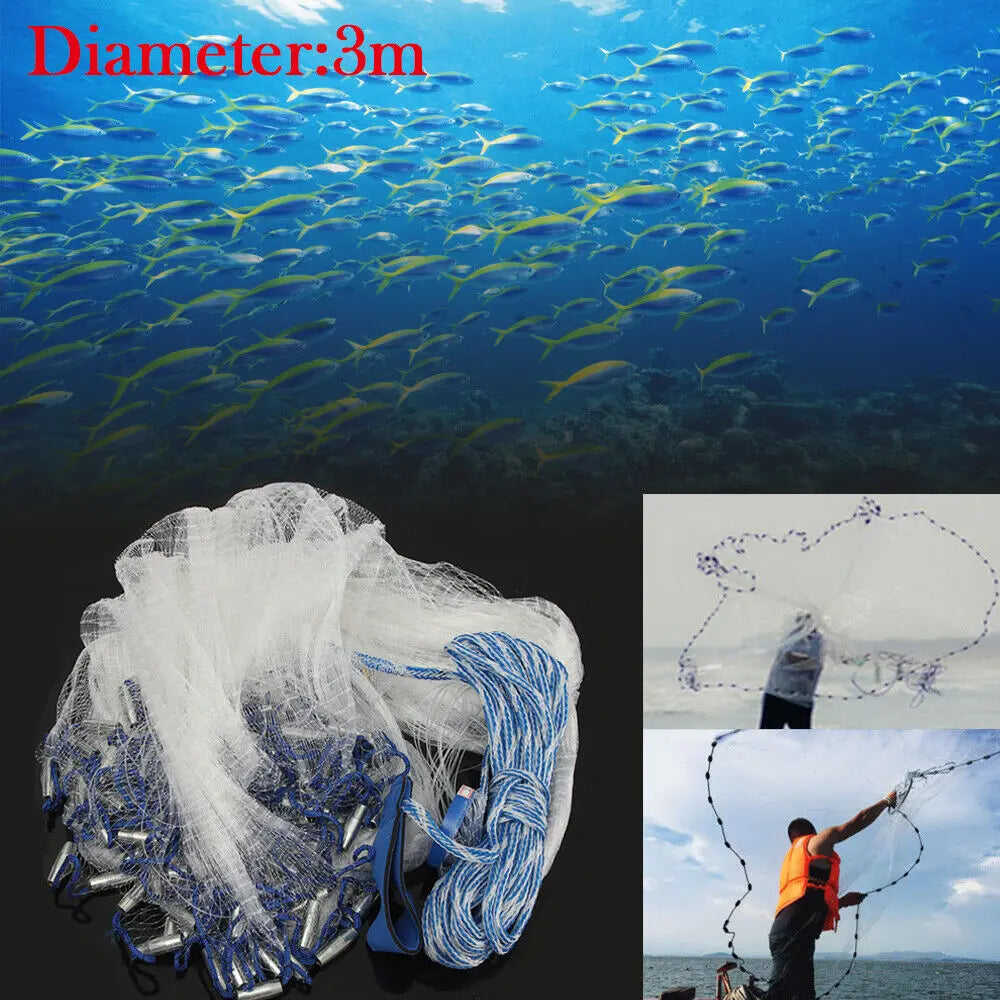 Hign-Concerned 10FT Nylon Cast Fishing Net Outdoor Trap Mesh