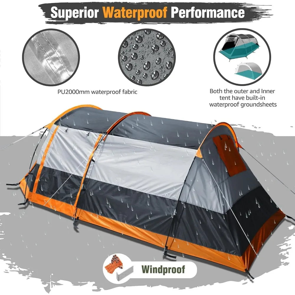 Camping Tunnel Tent 4 Person Family Weatherproof Shelter
