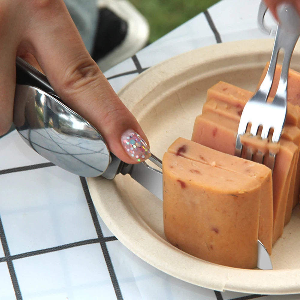 Shunmaii 6 In 1 Foldable Camping Cutlery Set Stainless