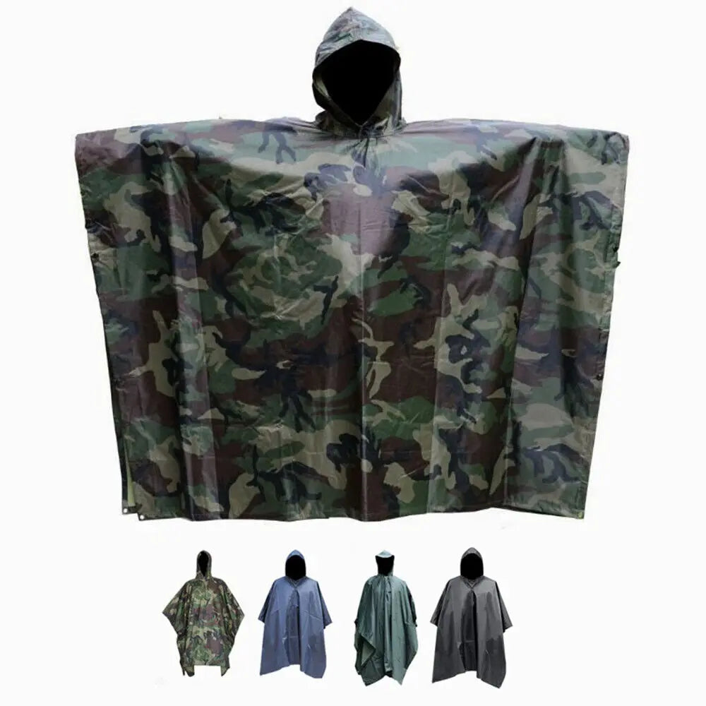 Tactical Rain Poncho Shelter Waterproof Ripstop For Camping