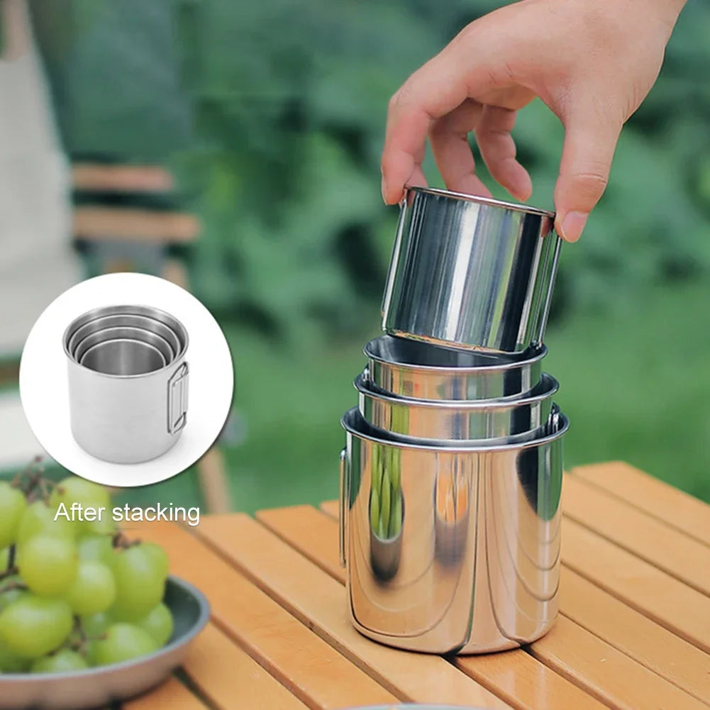 AZURAOKEY Stainless Steel Camping Mug Foldable Travel Cup