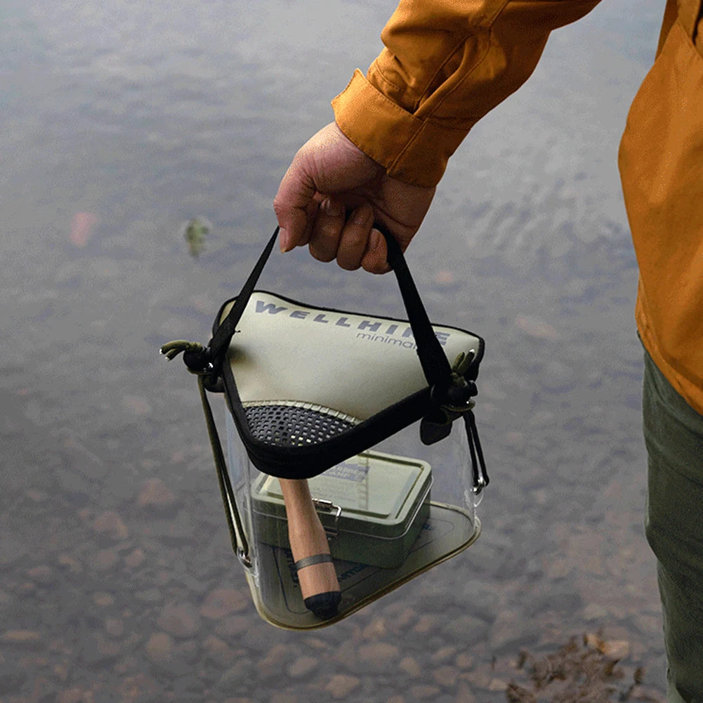 WELLHIKE Collapsible Outdoor Live Fish Bucket with Breathable Mesh Lid