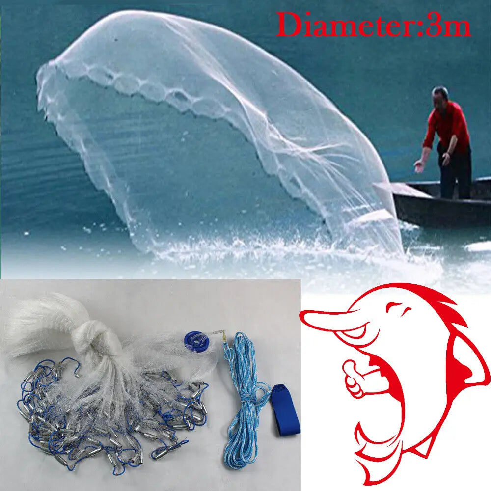 Hign-Concerned 10FT Nylon Cast Fishing Net Outdoor Trap Mesh