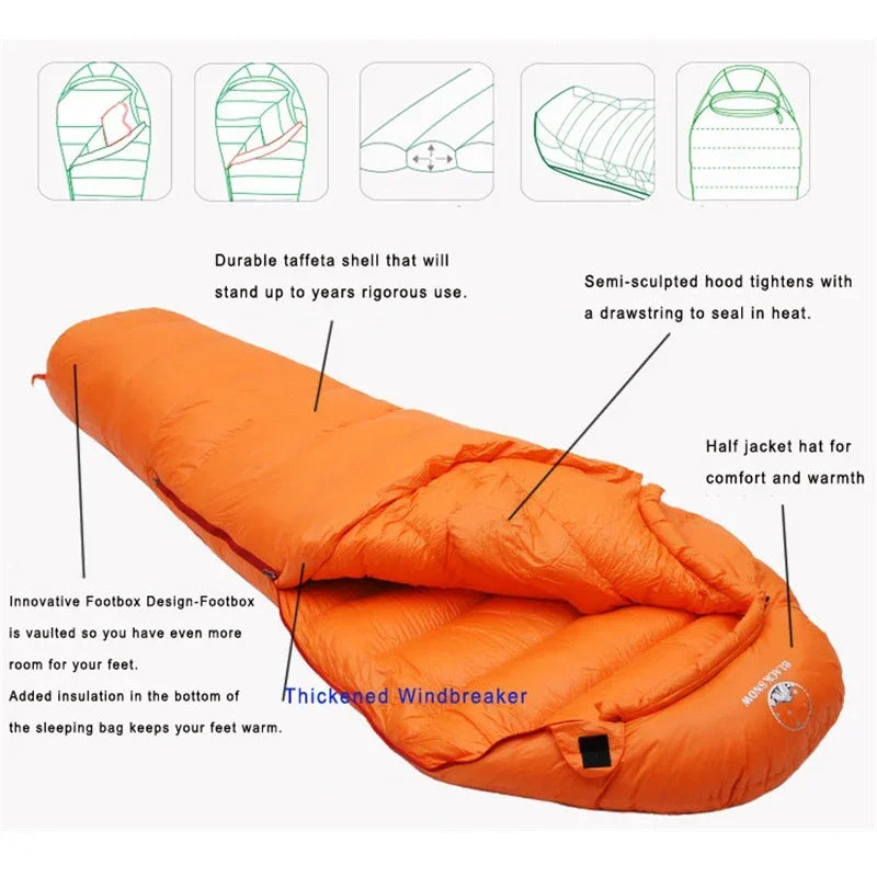 BlackSnow Goose Down Mummy Sleeping Bag For Winter Camping