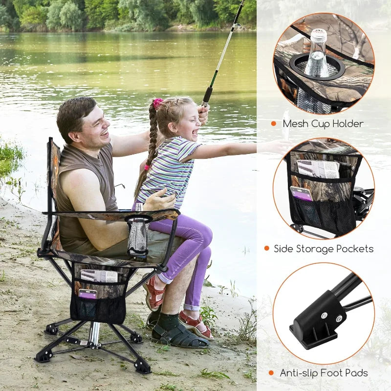 YTYIN Go Plus Swivel Camping Chair With Cup Holder Bag