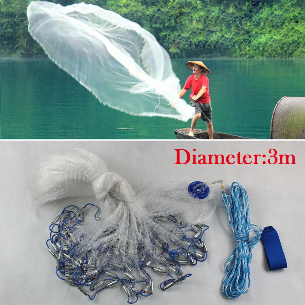 Hign-Concerned 10FT Nylon Cast Fishing Net Outdoor Trap Mesh