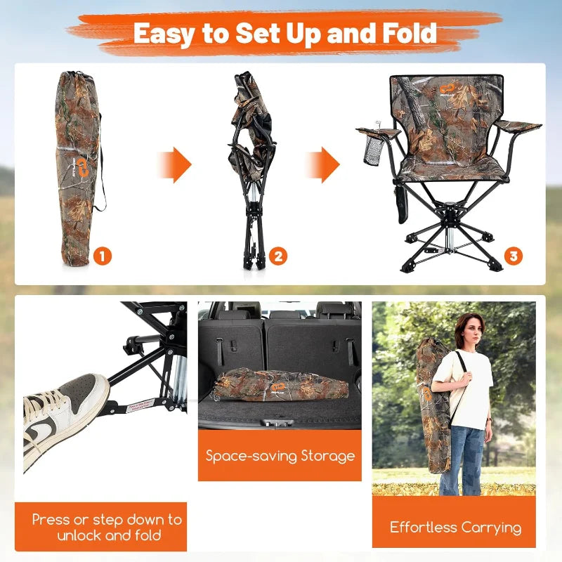 YTYIN Go Plus Swivel Camping Chair With Cup Holder Bag