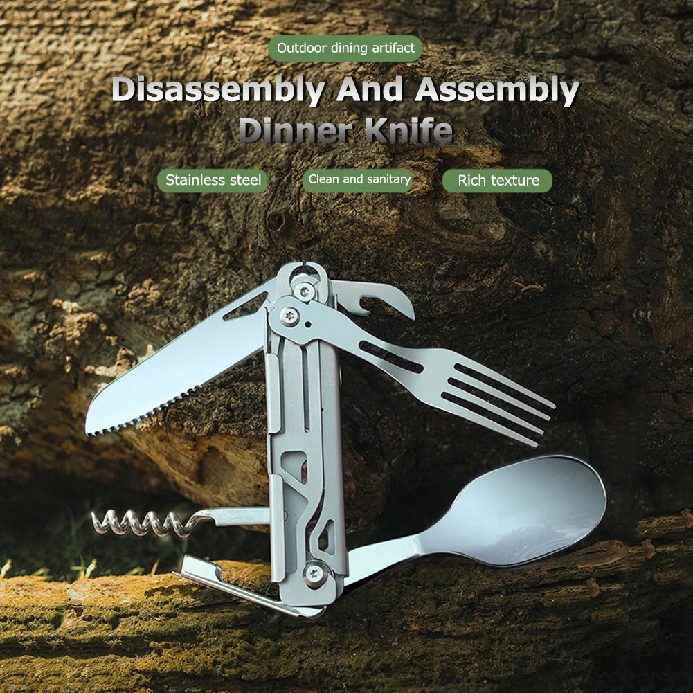 Shunmaii 6 In 1 Foldable Camping Cutlery Set Stainless