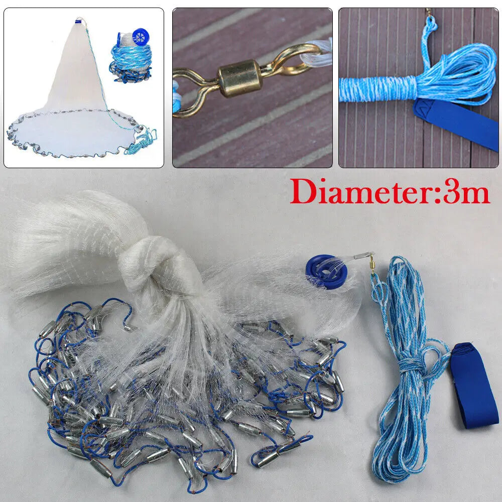 Hign-Concerned 10FT Nylon Cast Fishing Net Outdoor Trap Mesh