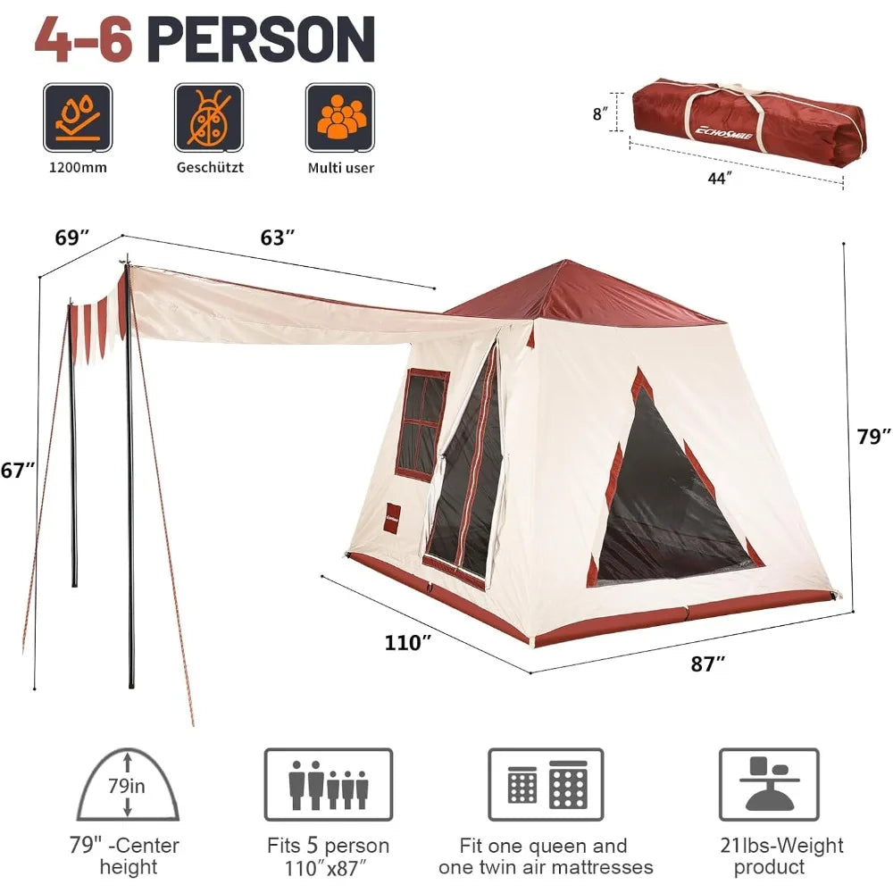 Canvas Camping Tent Water Resistant Easy Setup Vestibule