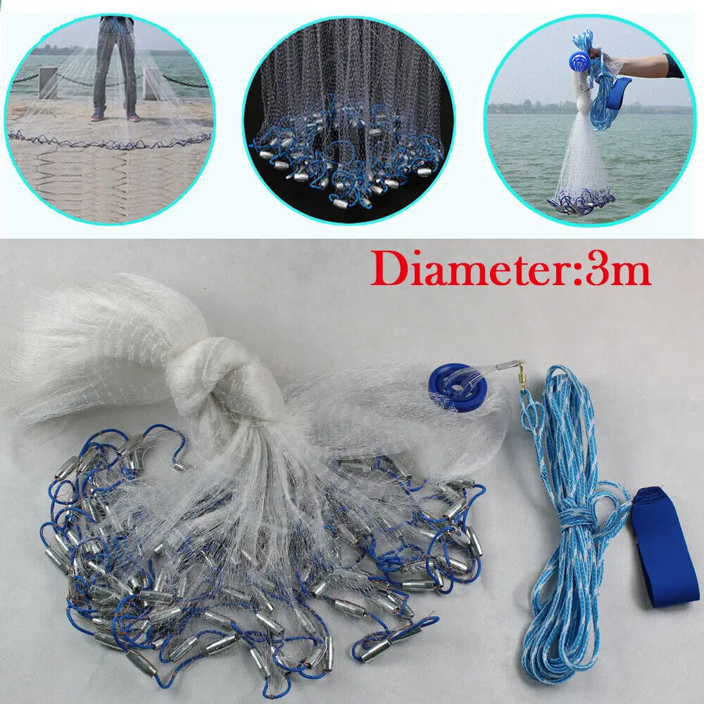 Hign-Concerned 10FT Nylon Cast Fishing Net Outdoor Trap Mesh