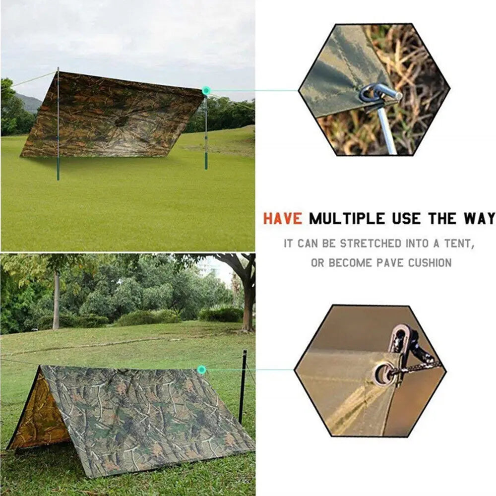 Tactical Rain Poncho Shelter Waterproof Ripstop For Camping