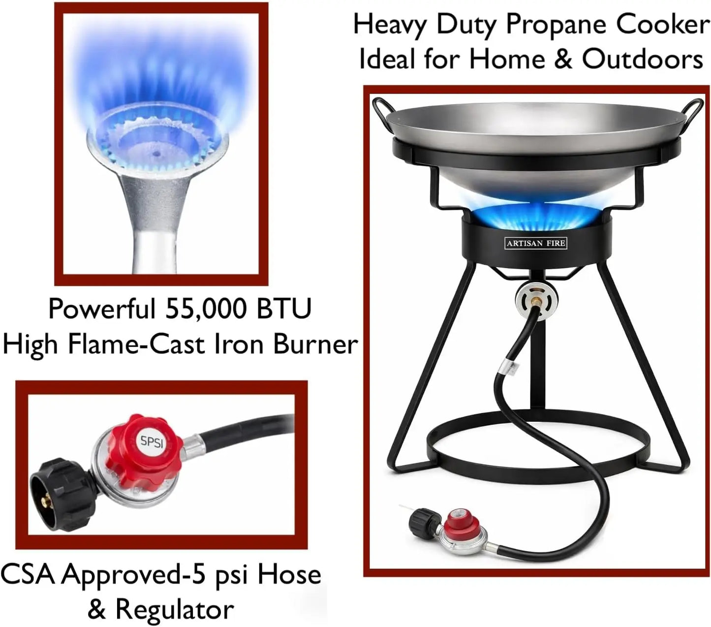 Outdoor Cooker Stove With Iron Wok Propane Grill 55,000 BTU