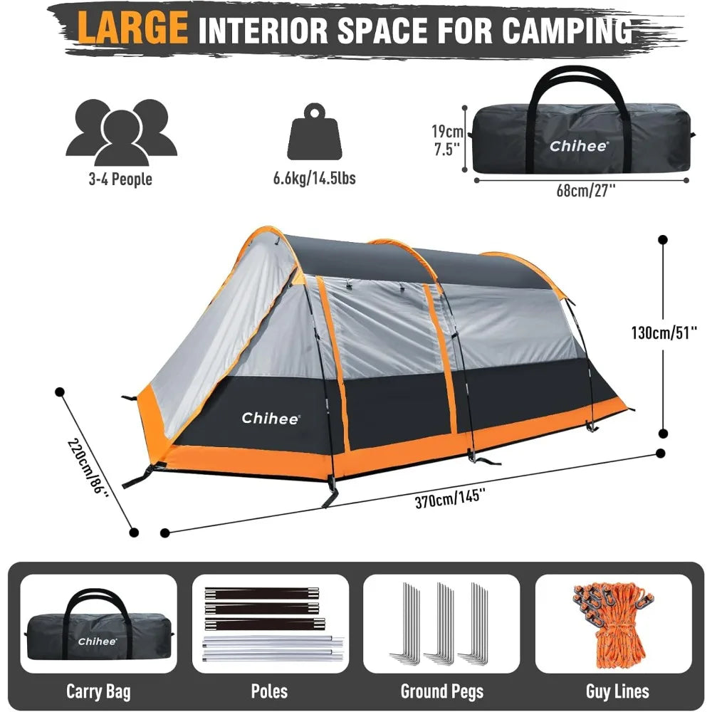 Camping Tunnel Tent 4 Person Family Weatherproof Shelter