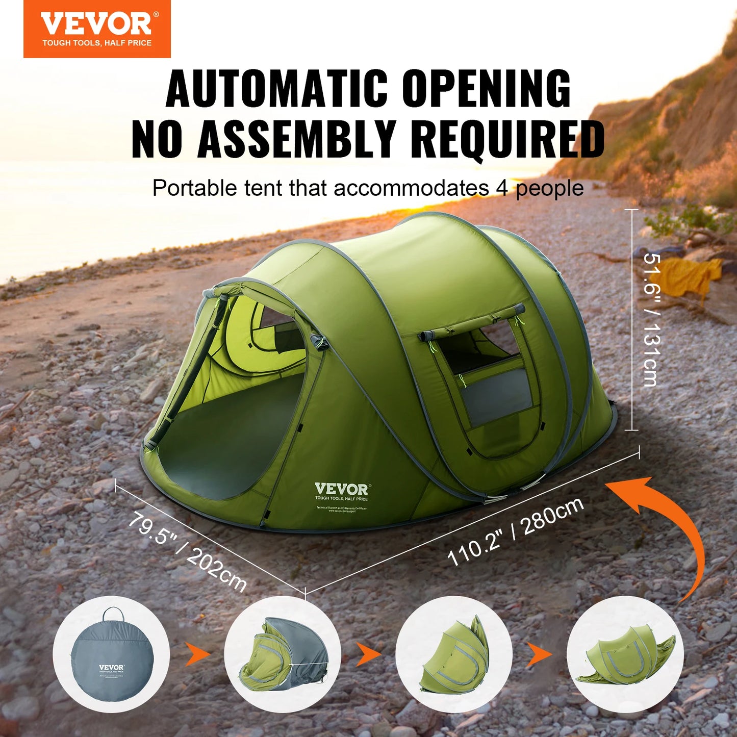 Vevor Pop Up Camping Tent For 4 Person Setup Waterproof
