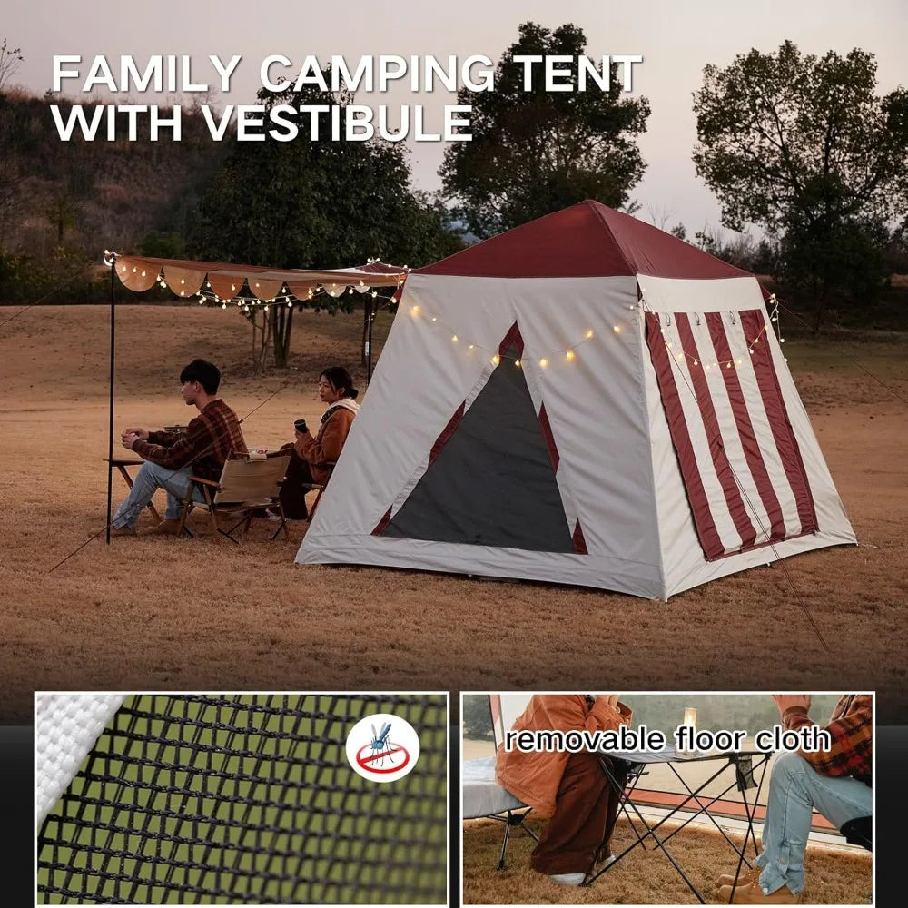Canvas Camping Tent Water Resistant Easy Setup Vestibule
