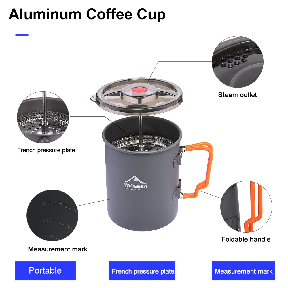 Widesea Camping Coffee Pot With French Press Outdoor Cup Mug