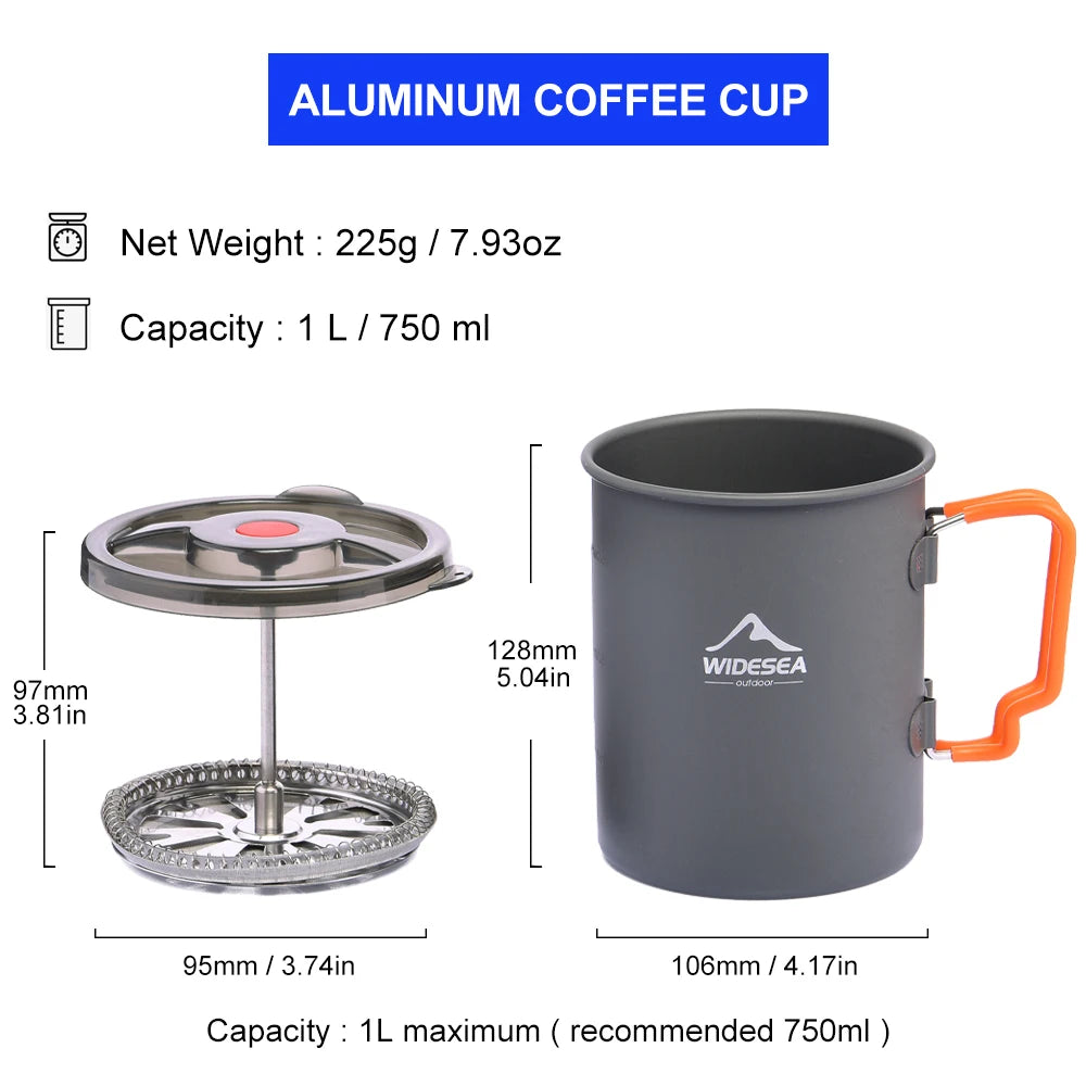 Widesea Camping Coffee Pot With French Press Outdoor Cup Mug