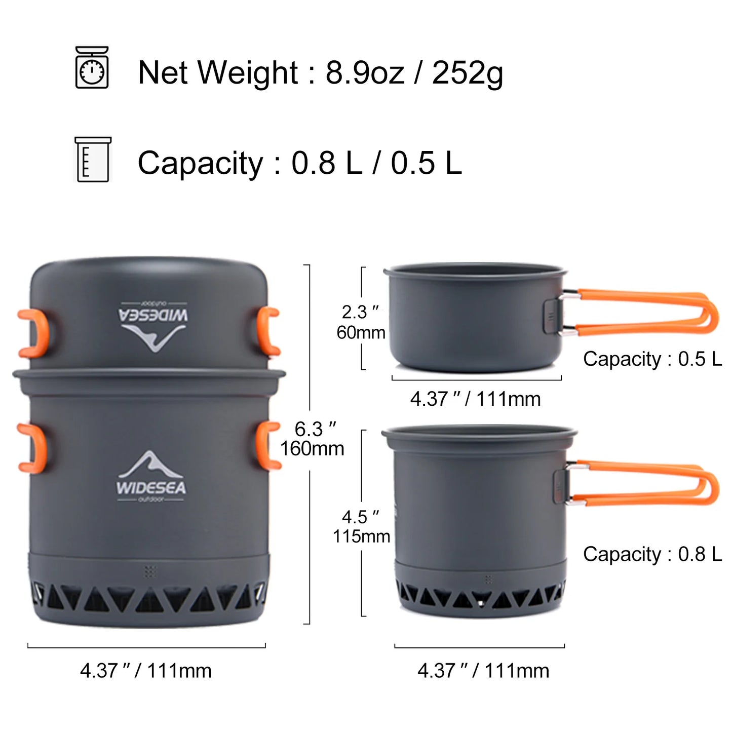 Widesea Outdoor Camping Cookware Set Pot And Kettle
