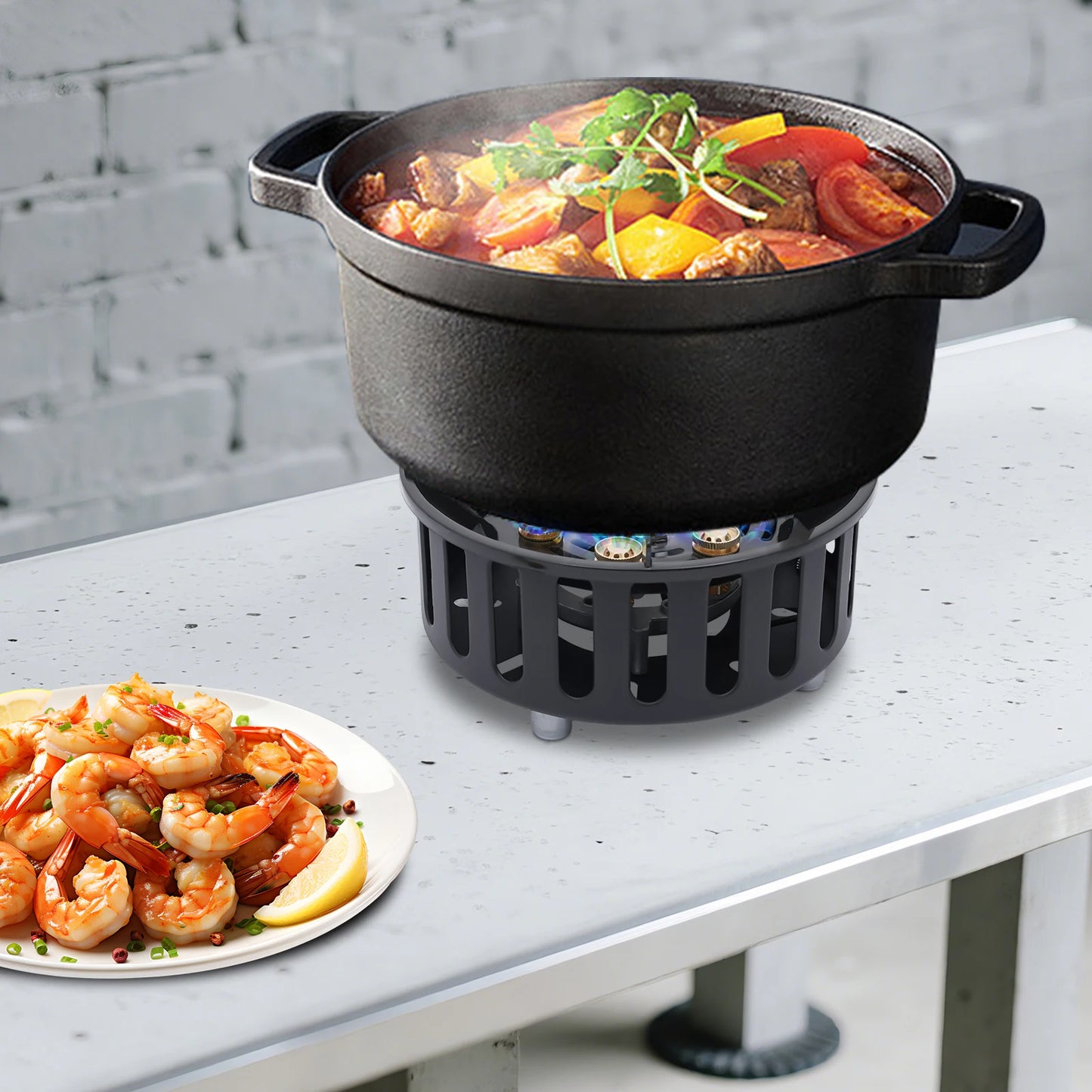 old-Rolled Steel Portable Camping Stove, 72000BTU 3-Adapter Gas Cooker, Windproof Design for Camping Hiking Picnic