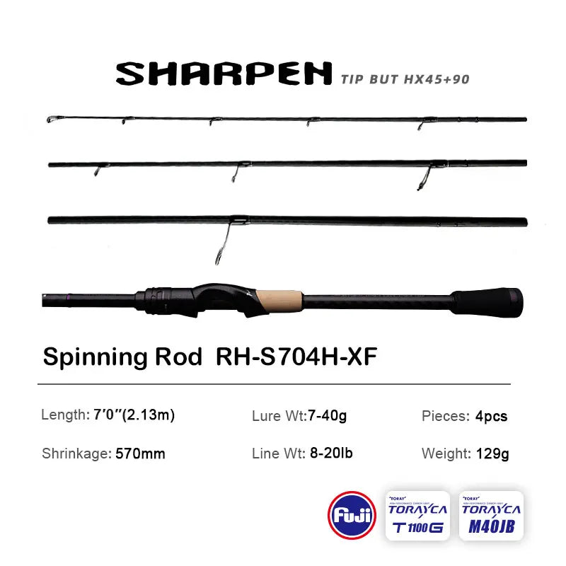 Purelure Sharpener Long Spinning Casting Rod with Fuji Components