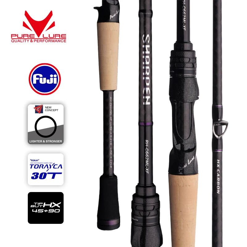 Purelure Sharpener Long Spinning Casting Rod with Fuji Components