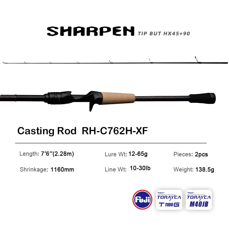Purelure Sharpener Long Spinning Casting Rod with Fuji Components