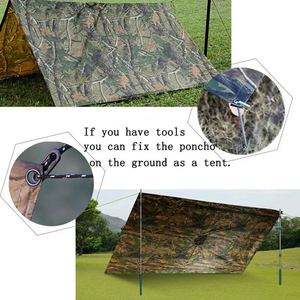Tactical Rain Poncho Shelter Waterproof Ripstop For Camping