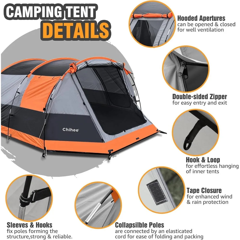 Camping Tunnel Tent 4 Person Family Weatherproof Shelter