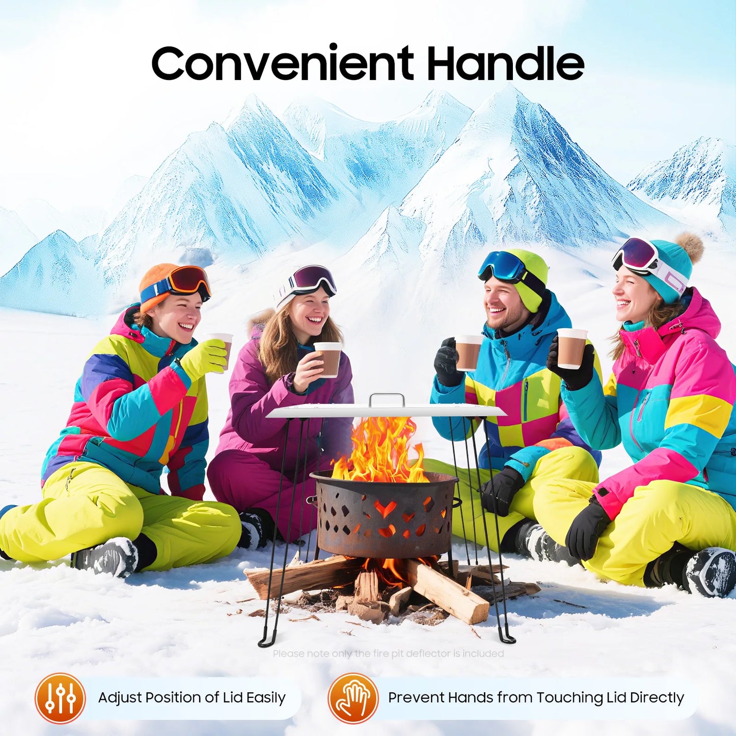 Stainless Steel Fire Pit Heat Deflector Lid, 24x24 Inch Foldable Cover with Heat Resistant Handle for Outdoor Camping Heater