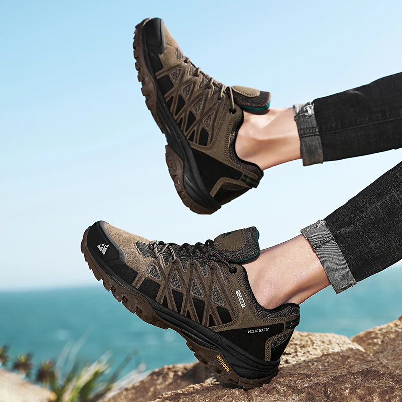 HIKEUP Mens Hiking Shoes Breathable Lace Up Trek Sneakers