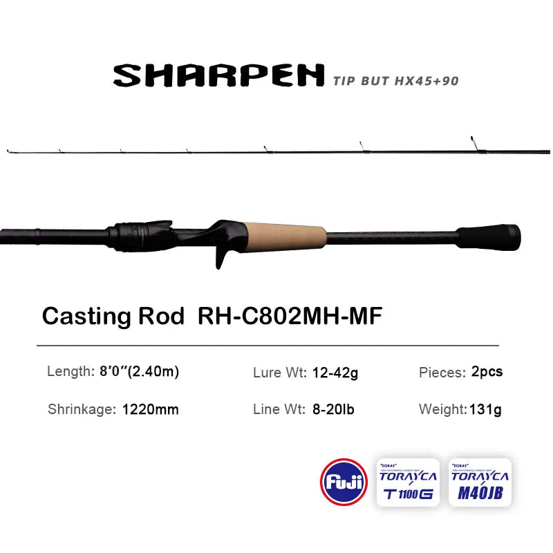 Purelure Sharpener Long Spinning Casting Rod with Fuji Components
