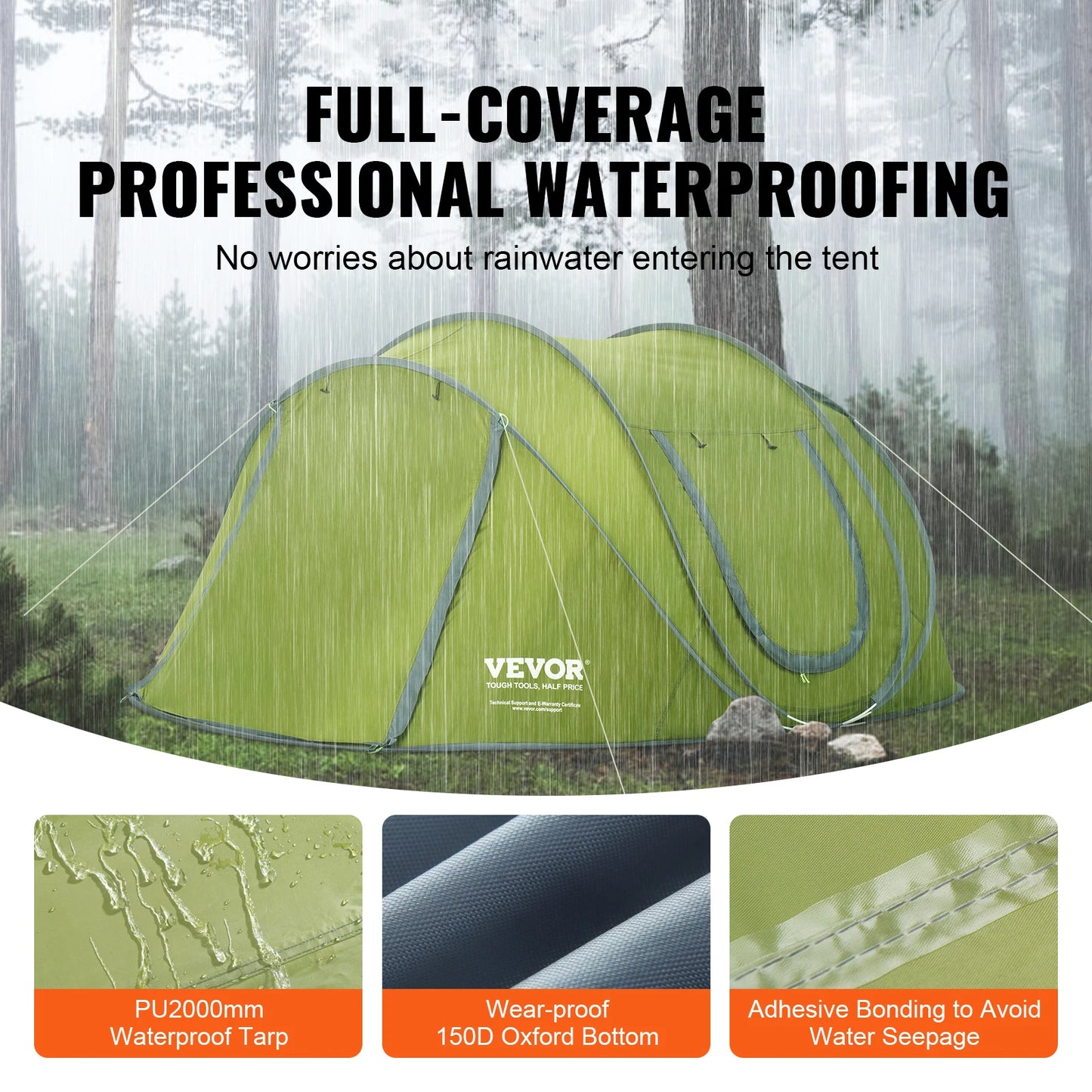 Vevor Pop Up Camping Tent For 4 Person Setup Waterproof