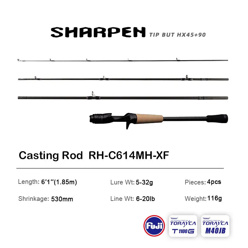 Purelure Sharpener Long Spinning Casting Rod with Fuji Components