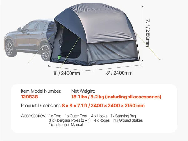 SucceBuy SUV Tent For Camping Waterproof With Shade Awning