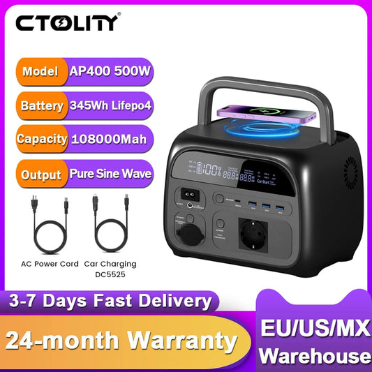 CTOLITY 500W LiFePO4 Camping Power Station 345.6Wh Solar Generator