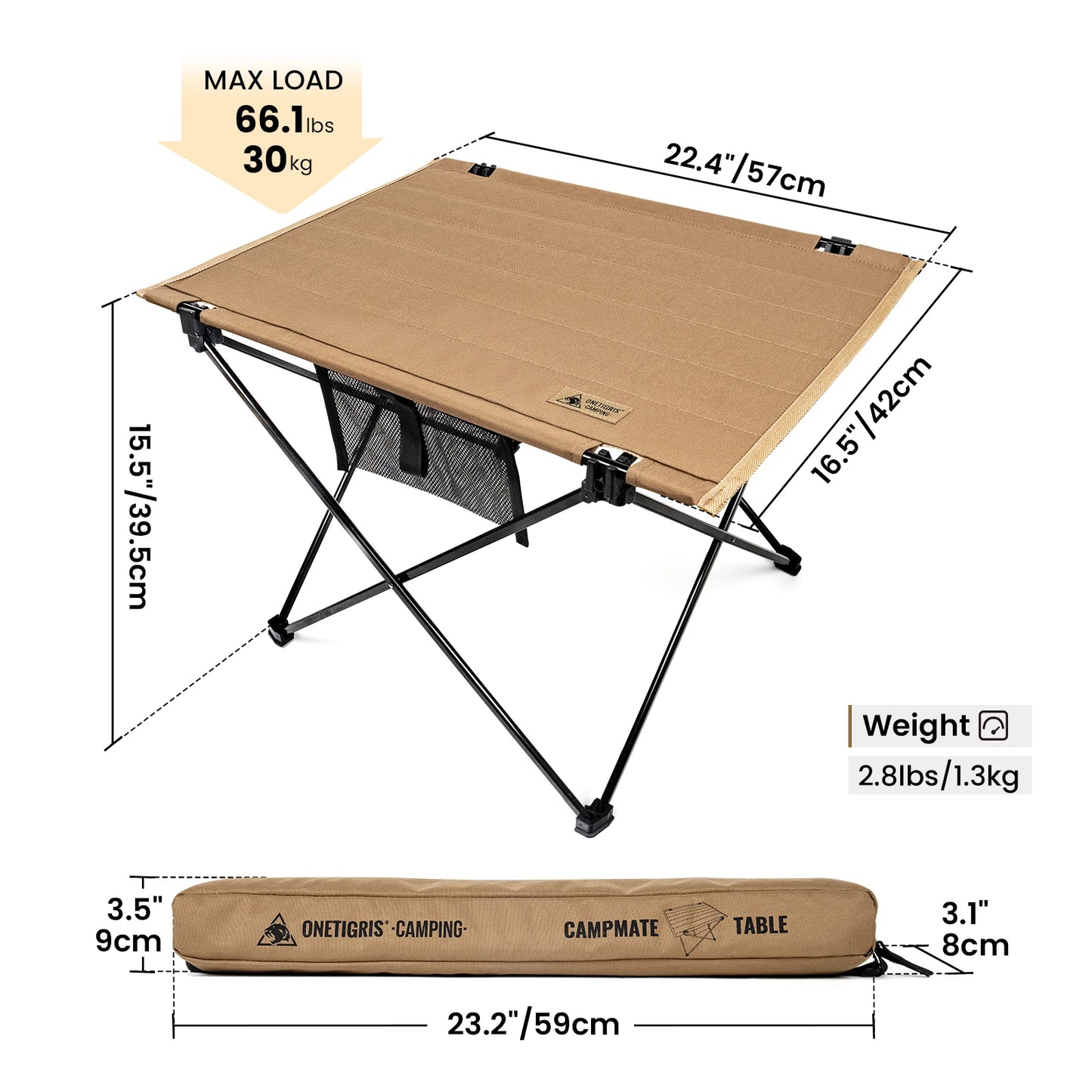 ONETIGRIS Folding Camping Table Aluminum Alloy Portable Desk