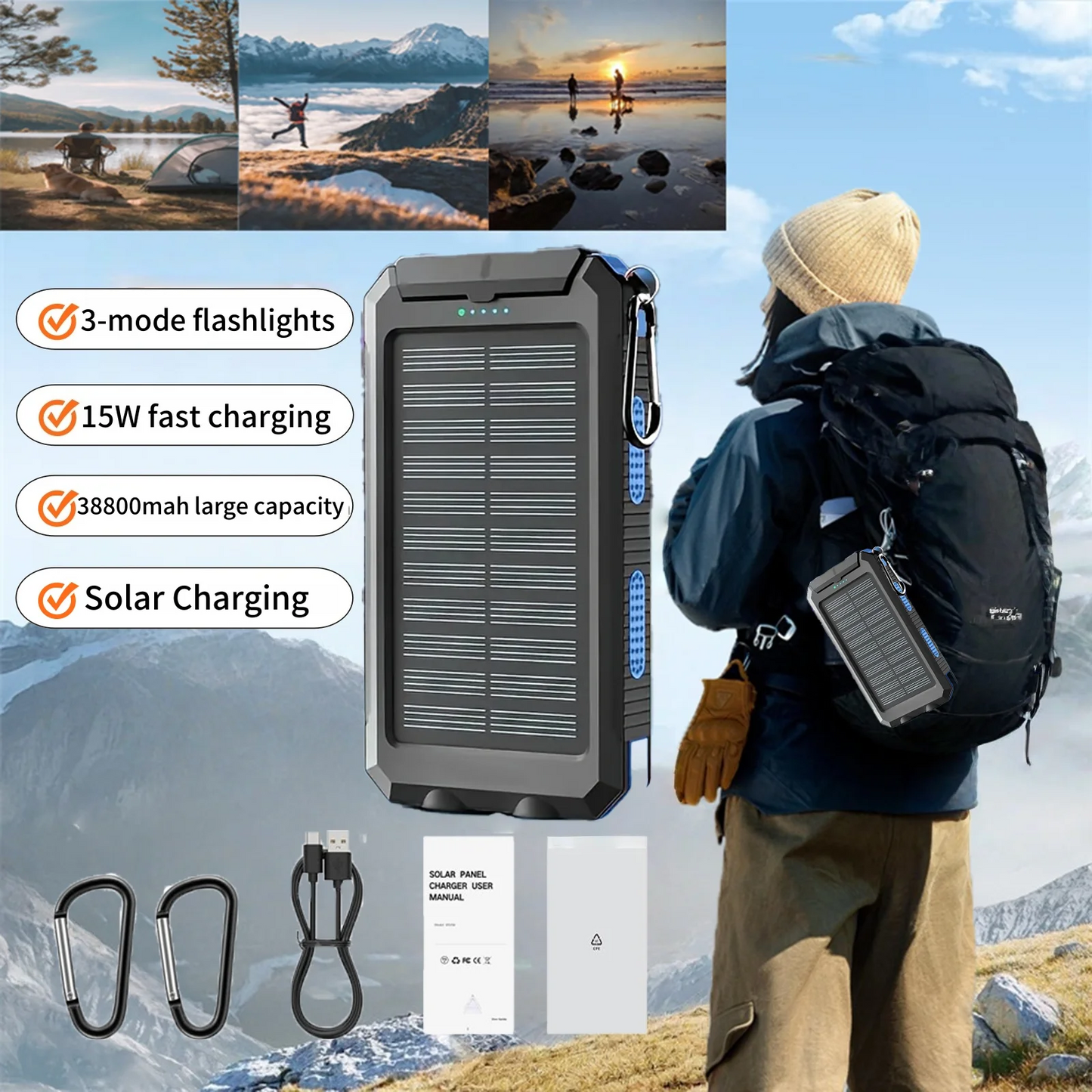 JD Performance Gear Waterproof Solar Power Bank 38800mAh
