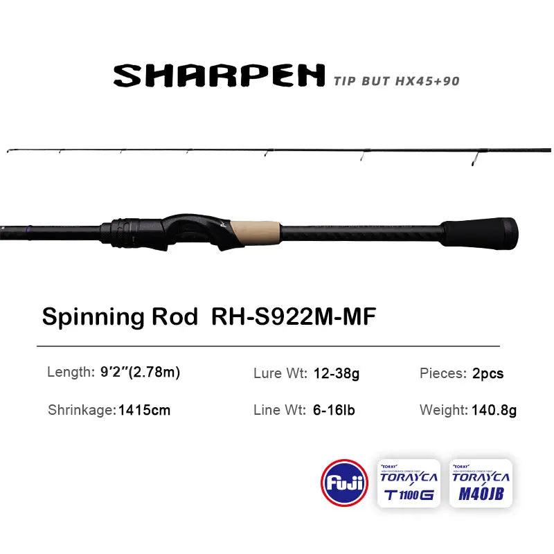 Purelure Sharpener Long Spinning Casting Rod with Fuji Components