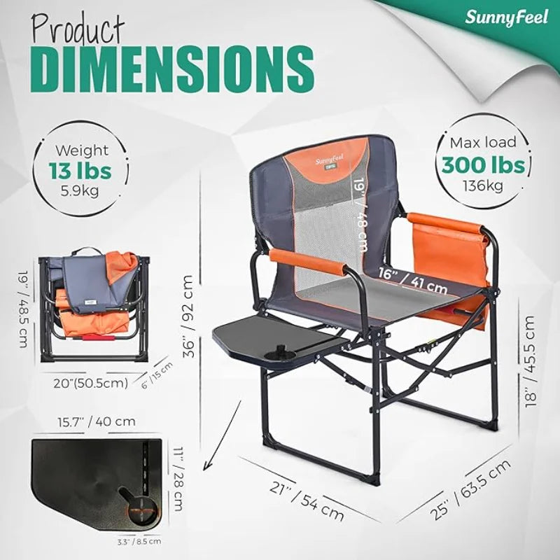Sunnyfeel Heavy Duty Camping Chair With Side Table Outdoor