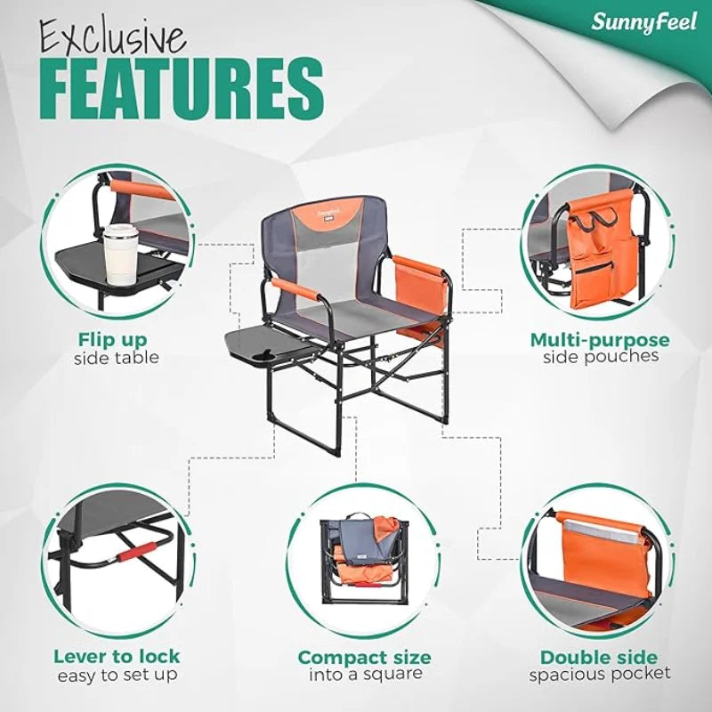 Sunnyfeel Heavy Duty Camping Chair With Side Table Outdoor