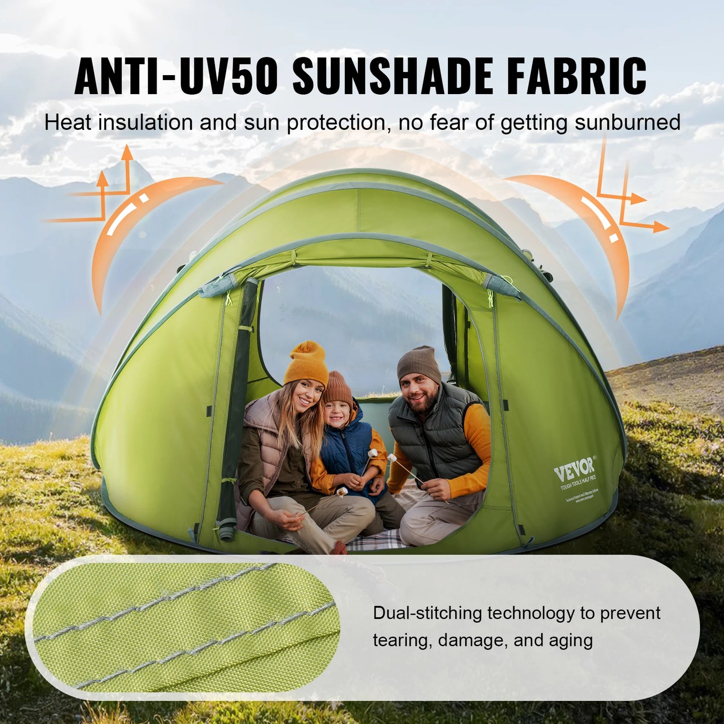 Vevor Pop Up Camping Tent For 4 Person Setup Waterproof