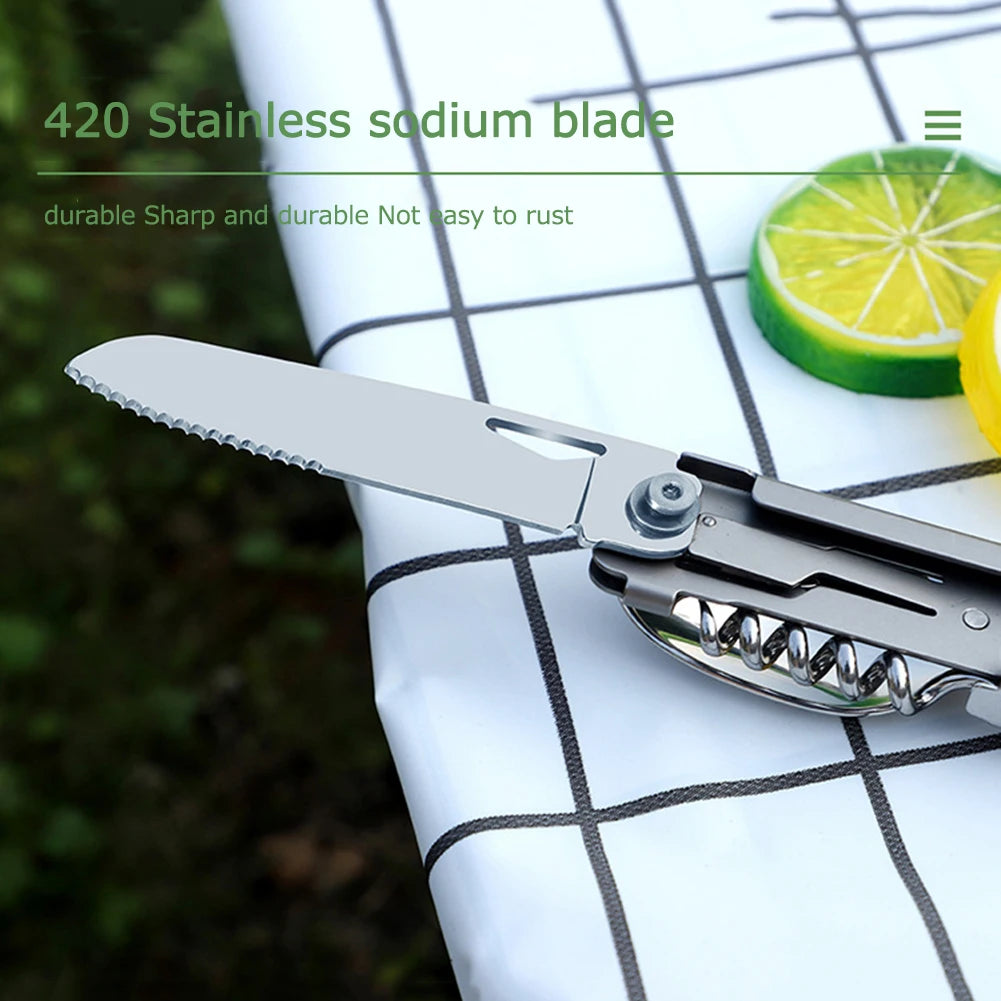 Shunmaii 6 In 1 Foldable Camping Cutlery Set Stainless