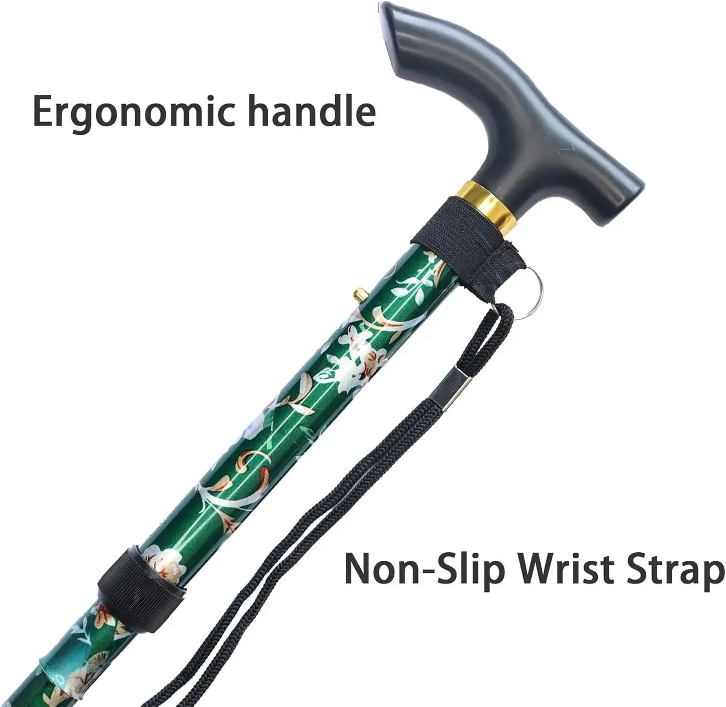 Adjustable Folding Cane With Wrist Strap Lightweight Walking Aid