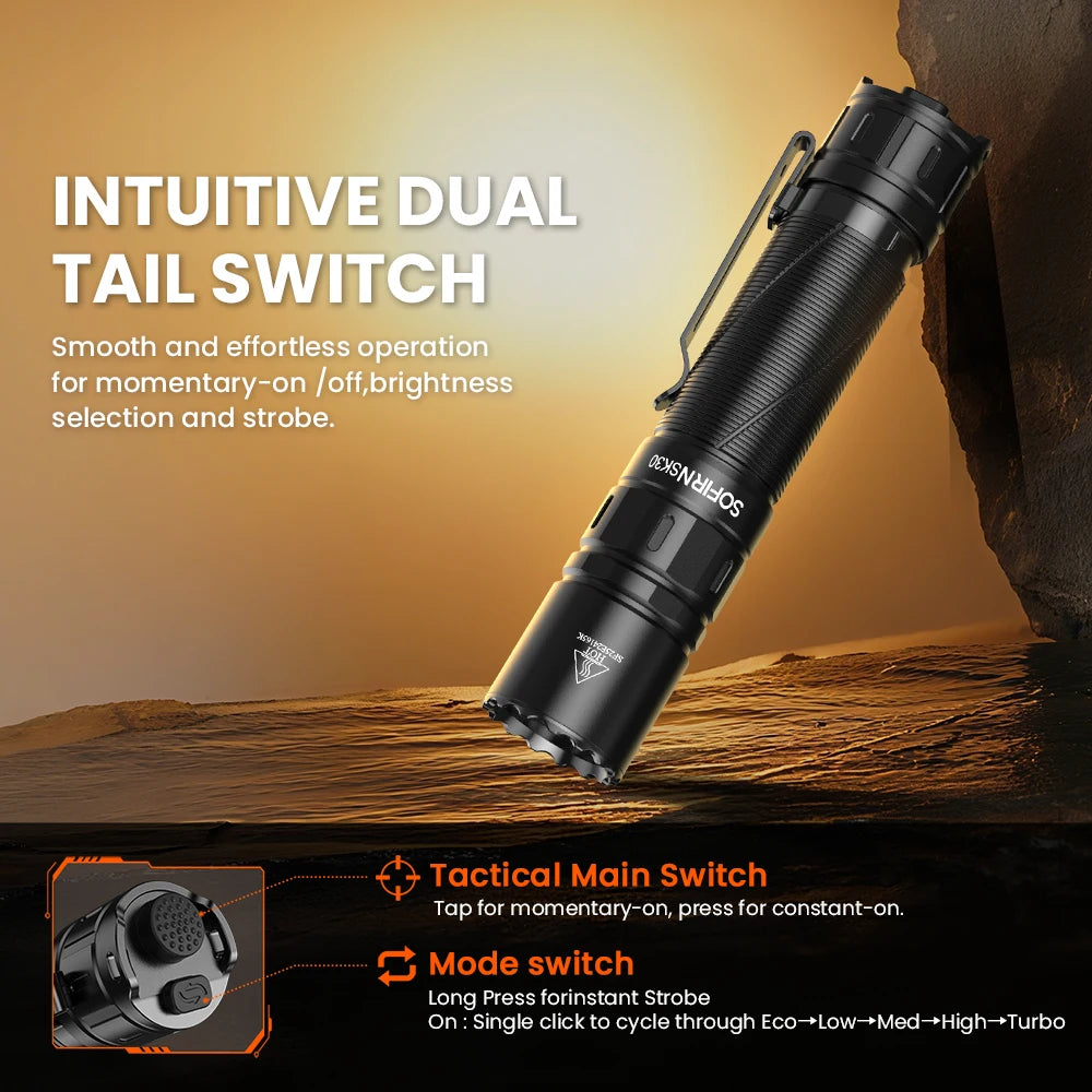 Sofirn SK30 3000LM Tactical LED Flashlight USB C Rechargeable