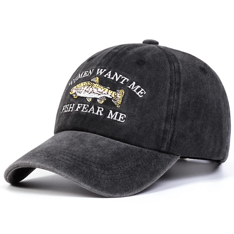 Zhejiang Unisex Letter Fish Print Baseball Cap Sunscreen
