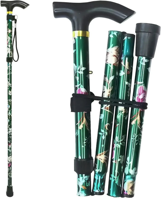 Adjustable Folding Cane With Wrist Strap Lightweight Walking Aid