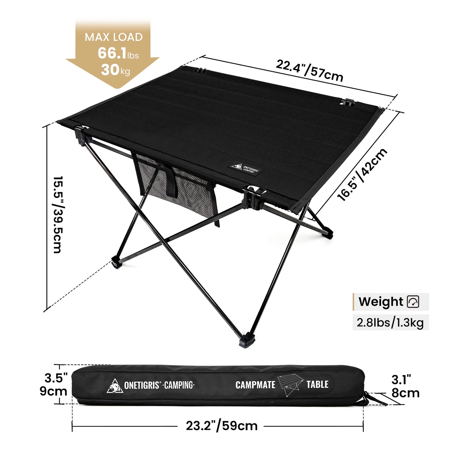 ONETIGRIS Folding Camping Table Aluminum Alloy Portable Desk