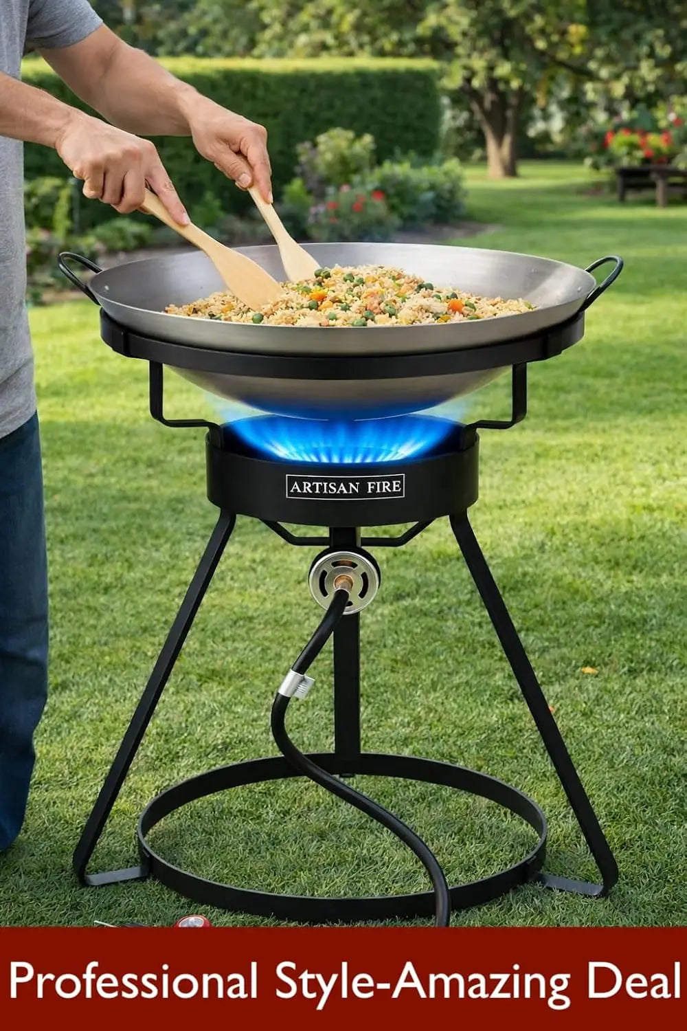 Outdoor Cooker Stove With Iron Wok Propane Grill 55,000 BTU